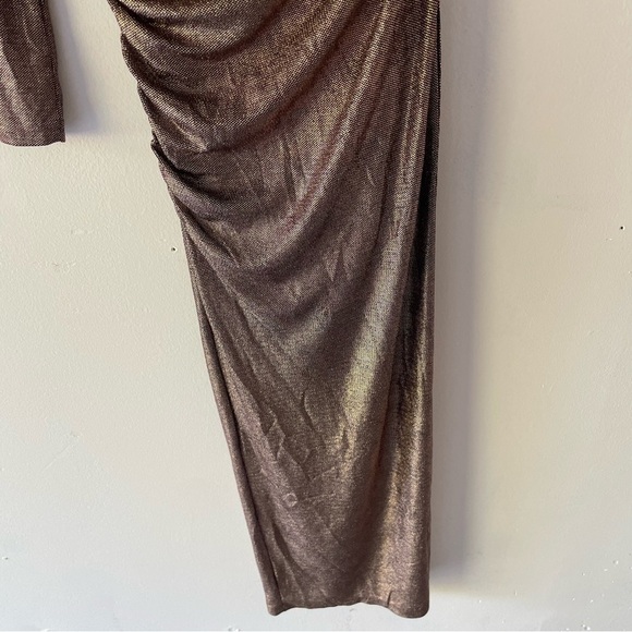 Zara metallic sparkly bronze one shoulder ruched gown dress 37599 - Picture 6 of 12